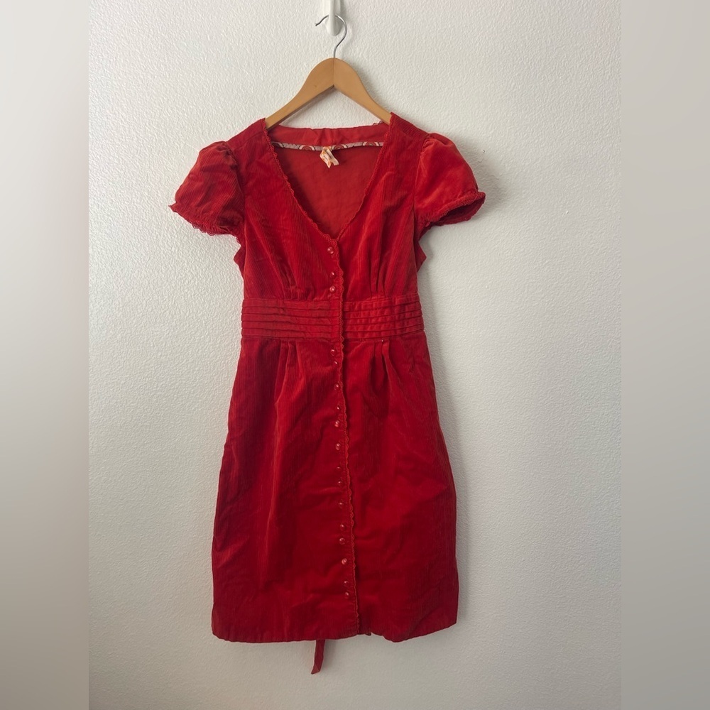 Maeve Y2K retro Vintage Goth Victorian Red Corduroy Dress Holiday /Party Sz 4